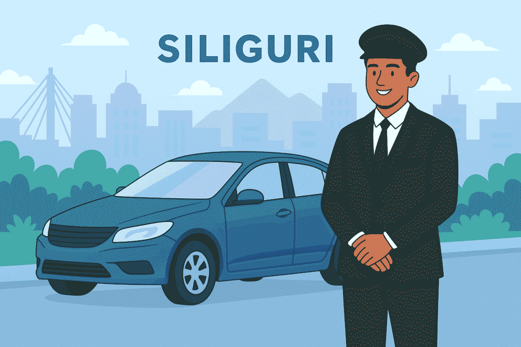 Illustration of a verified chauffeur with car in Siliguri city – Flexi Driver platform